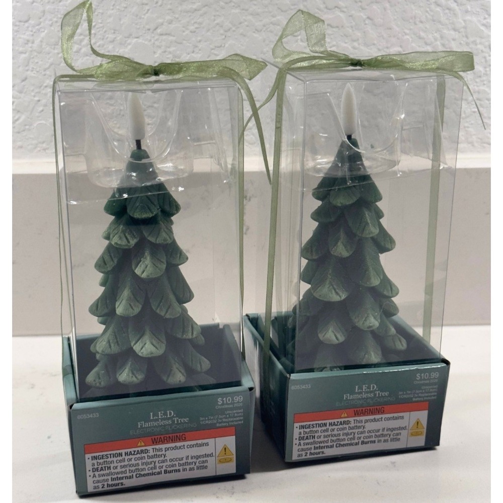 Hobby Lobby LED Flameless Christmas Tree Candles Green Set of 2 - 7in 2026 NEW